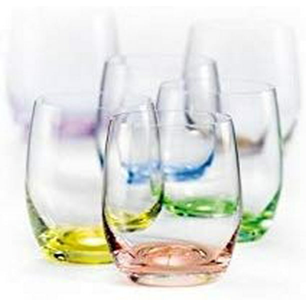 6 Shot Glasses Hand Blown Multi Coloured Glass Whisky Vodka